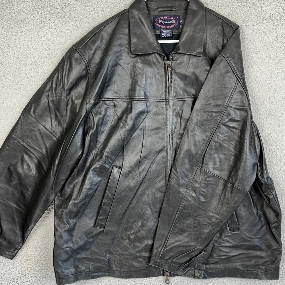 Faconnable Lambskin Leather Jacket Mens XL Black Motorcycle Full Zip Collared